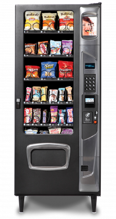 26-Select-BD-Snack Black MP26 Snack Vending Machine featuring a variety of snacks, a keypad