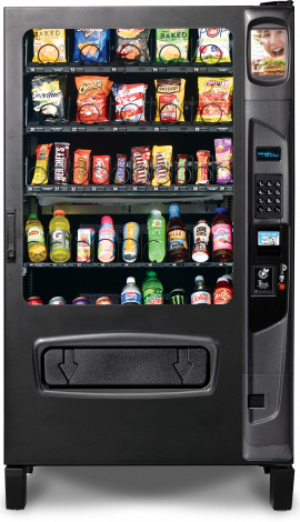38-Select-BD-5WDZ Black VendRevv Outdoor Chill Center 38 Select Snack and Drink Vending Machine filled with snacks and drinks